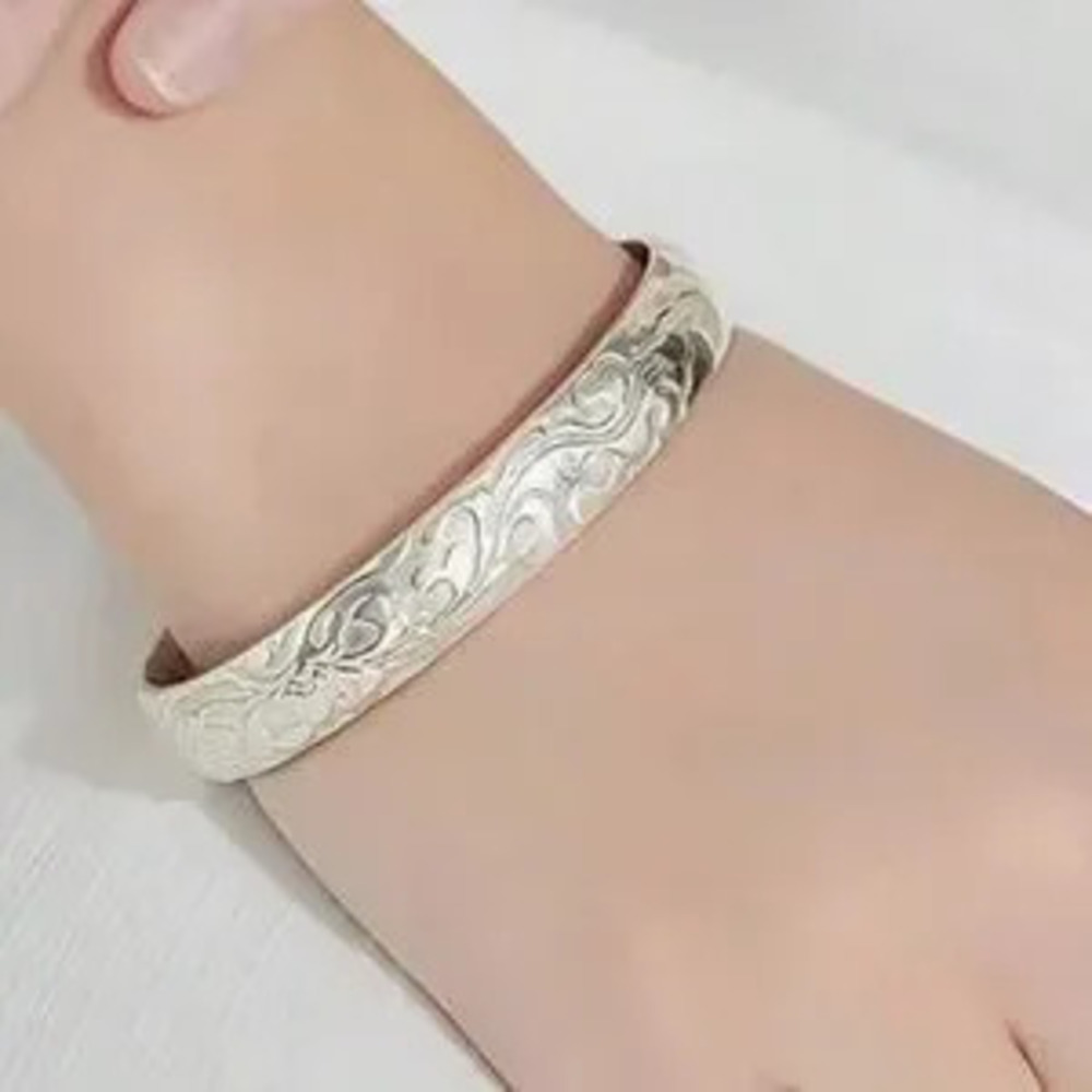 925 Sterling Silver Floral Cuff Bracelet C Adjustable Vintage-Inspired Design